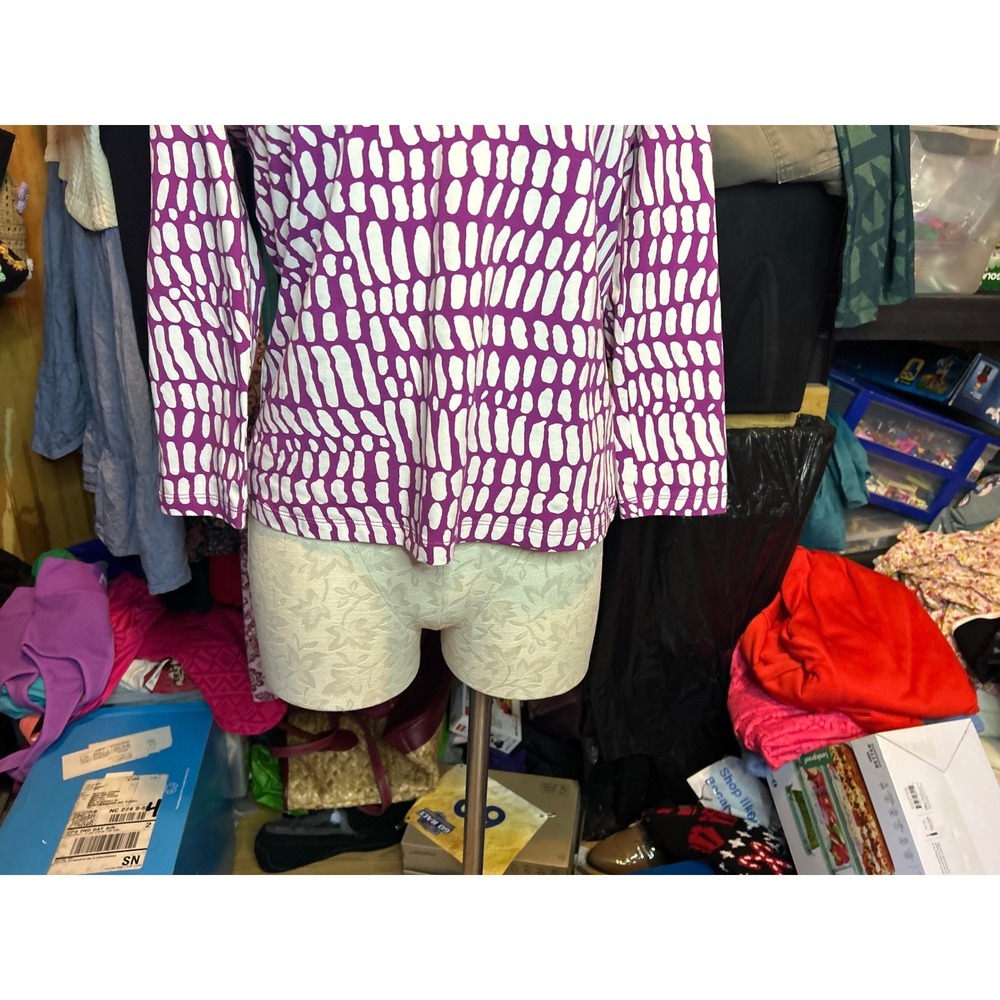 Chico's Purple White Abstract Print V-Neck Long Sleeve Top NWT Sz 0 (S) - Picture 2 of 6